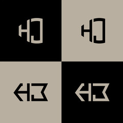 HJ polygon, circle, hexagon, flat and simple letter logo set in one artboard. HJ minimalist and classic logo.