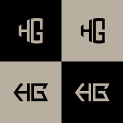 HG polygon, circle, hexagon, flat and simple letter logo set in one artboard. HG minimalist and classic logo.
