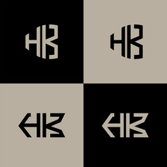 Obraz premium HK polygon, circle, hexagon, flat and simple letter logo set in one artboard. HK minimalist and classic logo.