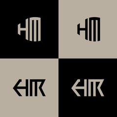 HM polygon, circle, hexagon, flat and simple letter logo set in one artboard. HM minimalist and classic logo.