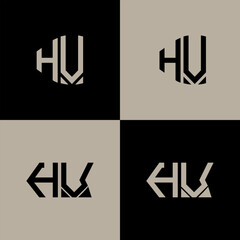 HV polygon, circle, hexagon, flat and simple letter logo set in one artboard. HV minimalist and classic logo.