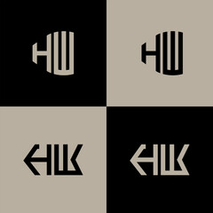 HW polygon, circle, hexagon, flat and simple letter logo set in one artboard. HW minimalist and classic logo.