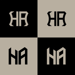 Obraz premium HA polygon, circle, hexagon, flat and simple letter logo set in one artboard. HA minimalist and classic logo.