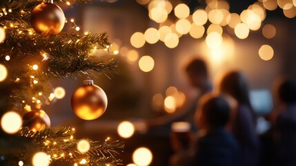 Family Gathering Around a Beautifully Decorated Tree