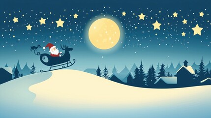 Naklejka premium Santa in Sleigh Flying Across Moonlit Sky