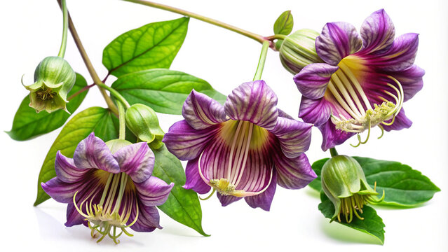 Creeping flowering plant Cobaea scandens isolated on white background