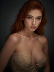 Fototapeta premium Beautiful redhead model beauty, green eyes