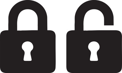 Lock and unlock black door locker silhouette art icon and logo illustration design