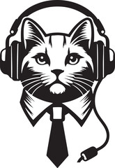 A Cute Cat Listening to Music with Headphones silhouette vector