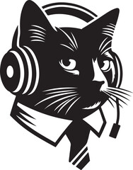 A Cute Cat Listening to Music with Headphones silhouette vector
