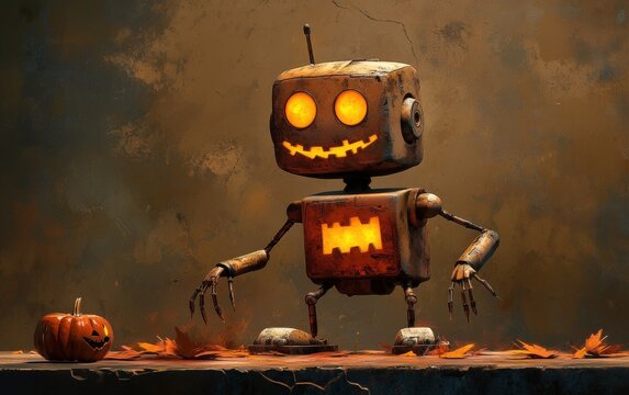 halloween robot stock image wallpaper 