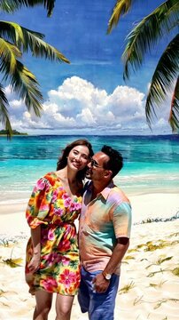 Couple heureux sur une plage tropicale

