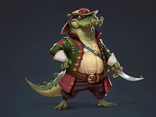 Fototapeta premium Animal predator crocodile reptile in a pirate costume AI generated