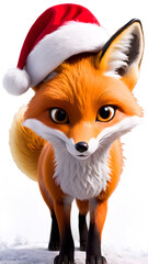 Obraz premium red fox in a red santa hat cap isolated