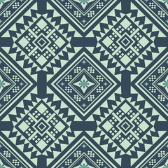 Mint and Navy Ethnic Vector - Geometric Tribal Pattern
