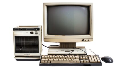 Fototapeta premium Vintage Desktop Computer with CRT Monitor and Mouse