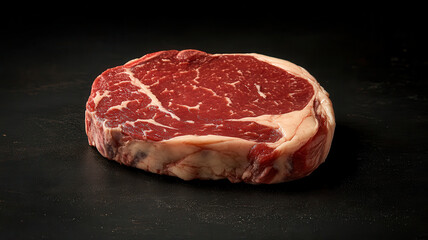 raw ribeye steak showcasing rich marbling and vibrant red color, perfect for grilling or roasting. This cut promises flavorful and juicy dining experience