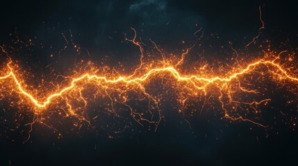 A bright orange lightning bolt strikes across a dark background, creating a powerful and dramatic visual.