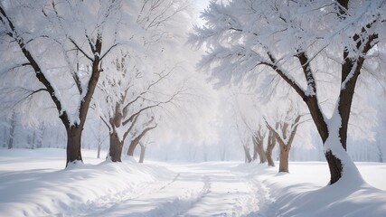 Obraz premium Deserted winter road on a sunny winter day with snow-covered trees