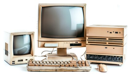 Fototapeta premium Beige Vintage Desktop Computer with Monitor, Keyboard, and Mouse