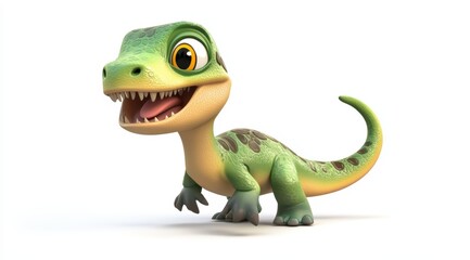 Fototapeta premium Cute 3d render dino cartoon style on white background stock photo 