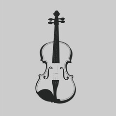 Fototapeta premium A black and white silhouette of a violin, isolated white background