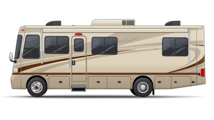 Beige RV with Brown Stripes and  Black Trim