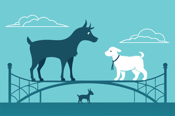 The little goat and the puppy meet on the bridge F.eps