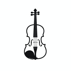 Fototapeta premium A black and white silhouette of a violin, isolated white background