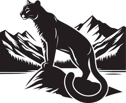 lion on mountain silhouette vector illustration