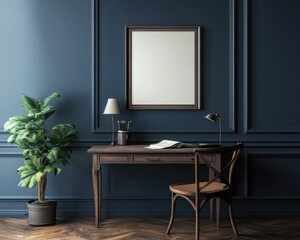 Vintage Luxury Home Office Interior with Classic Wooden Furniture