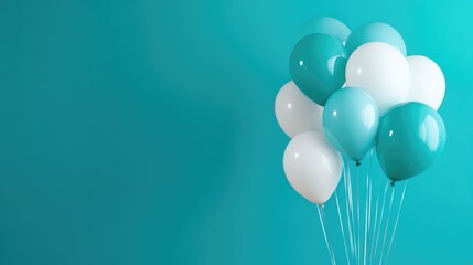 Vibrant Teal and Turquoise Balloons Floating in Celebration. Modern Carnival Festive Background