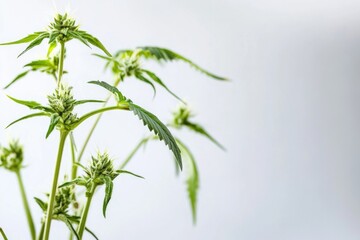 Obraz premium Close-Up View of Cannabis Plant Leaves and Buds - Nature, Botany, and Herbal Medicine Concept