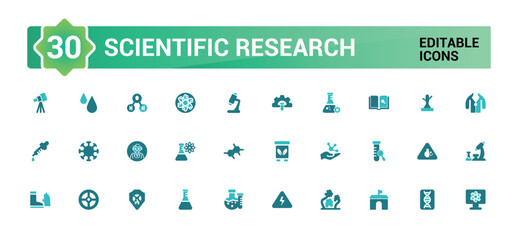 Science reshearch colorfull icons set, duotone color icon for wen and ui, scientific, physics, biology, laboratory, research icons and more, Flat icon collection. Editable and pixel perfect.