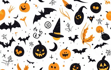 Fototapeta premium Halloween pattern isolated on white background 