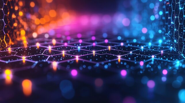 Graphene quantum dots emitting vibrant colors, used in next-generation display technologies, quantum physics in action