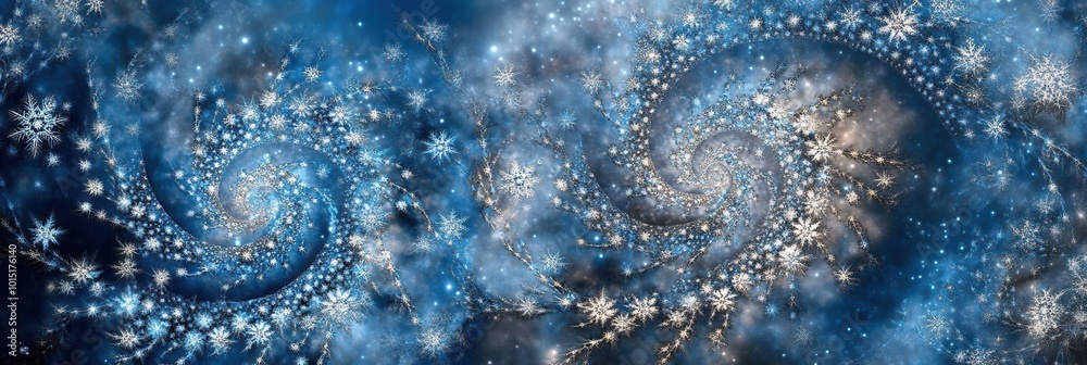 Poster swirling galaxies and sparkling stars create an enchanting cosmic display of beauty in a deep blue u