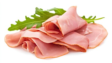 Premium sliced ham in a sleek, modern package with clear windows showing juicy slices, placed against a clean white background to highlight its freshness and quality.