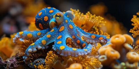 Blue Ringed Octopus in Coral Reef