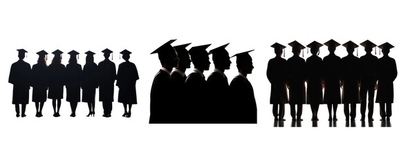 Silhouettes of Graduates in Caps and Gowns