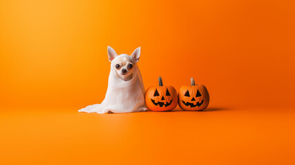 Obraz premium halloween chihuahua in suit with pumpkin