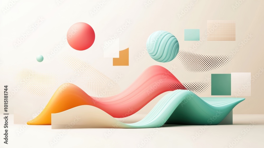 Poster an abstract illustration representing a website concept, featuring geometric shapes and flowing line