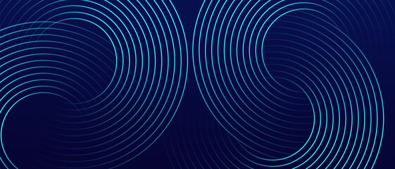Fototapeta premium Blue background geometric circle lines. Abstract futuristic background shiny blue circle lines.