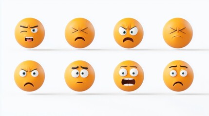 Fototapeta premium Set of eight colorful emoji faces showing a variety of emotions, perfect for expressing moods in digital communication.