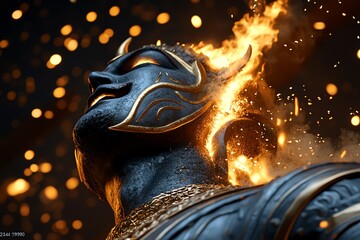 Hyper-realistic image of the final moments of Ravana&acirc;&euro;&trade;s burning effigy, with ash and embers rising into the air, glowing in the night