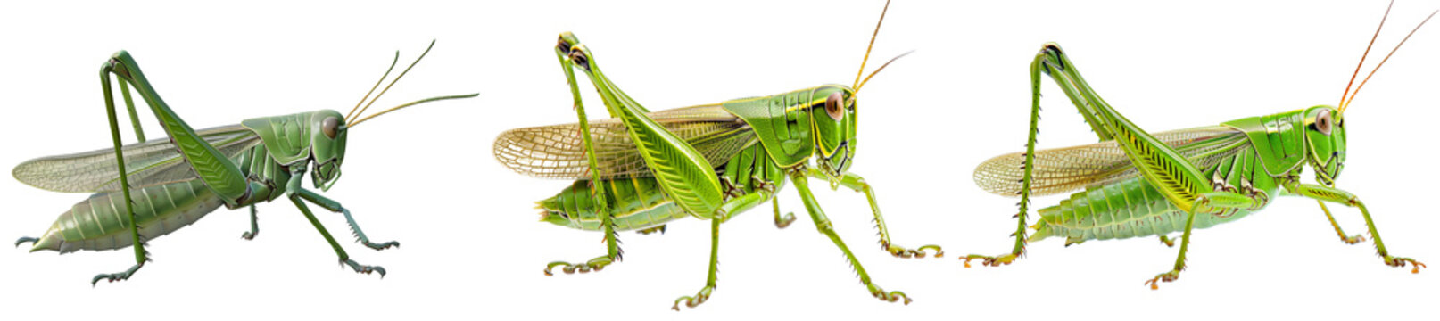Set of a Green grasshopper, isolated on a transparent background