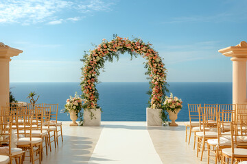 Fototapeta premium Outdoor Wedding Decor in Place | Beautifully Styled Ceremony Setup for Memorable Celebrations