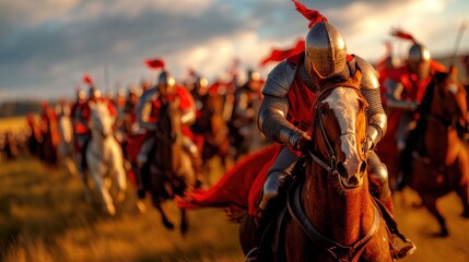 Naklejka premium Brave Knights Charging in Dramatic Battle Scene