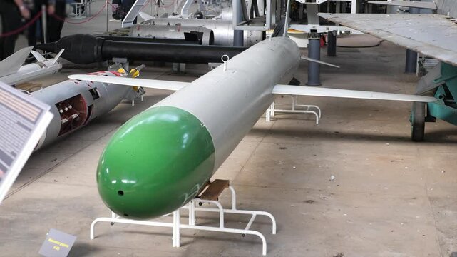 Soviet air-launched cruise missile in hangar.