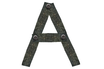 A Made Of Wood and screw on it, Wooden alphabets , 
 a PNG .wooden font letter